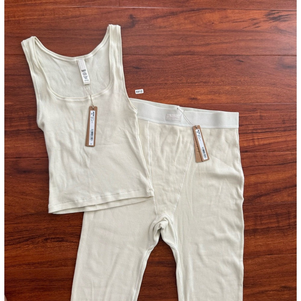 SKIMS SET Cotton Rib Tank & Legging In Bone Sz S NWT